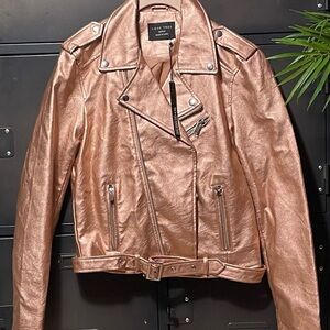 Metallic Faux Leather Rose Gold moto jacket, Medium
